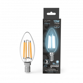 Лампа Gauss Filament Свеча 13W 1150lm 4100К Е14 LED 1/10/50