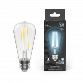 Лампа Gauss Filament ST64 10W 970lm 4100К Е27 LED 1/10/40