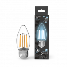 Лампа Gauss Filament Свеча 7W 580lm 4100К Е27 LED 1/10/50