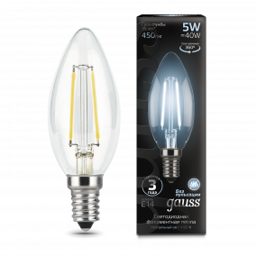 Лампа Gauss Filament Свеча 5W 450lm 4100К Е14 LED 1/10/50