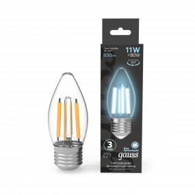 Лампа Gauss Filament Свеча 11W 830lm 4100К Е27 LED 1/10/50