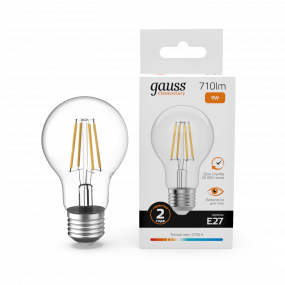 Лампа Gauss Filament Elementary А60 9W 710lm 2700К Е27 LED 1/10/50