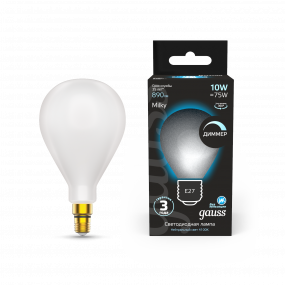 Лампа Gauss Filament А160 10W 890lm 4100К Е27 milky диммируемая LED 1/6