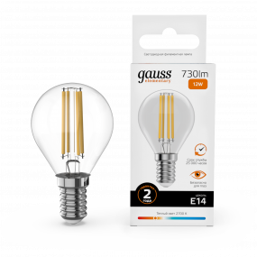 Лампа Gauss Filament Elementary Шар 12W 730lm 2700К Е14 LED 1/10/100