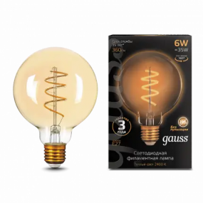 105802007 Лампа Gauss LED Filament G95 Flexible E27 6W Golden 2400К