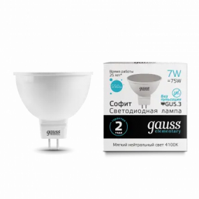 13527 Лампа Gauss Elementary MR16 7W 550lm 4100K GU5.3 LED 1/10/100