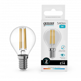 Лампа Gauss Filament Elementary Шар 8W 540lm 4100К Е14 LED 1/10/100