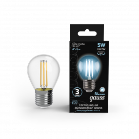 Лампа Gauss Filament Шар 5W 450lm 4100К Е27 LED 1/10/50