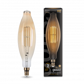 Лампа Gauss Filament BT120 6W 780lm 2400К Е27 golden straight LED 1/10