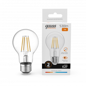 Лампа Gauss Filament Elementary А60 7W 530lm 2700К Е27 LED 1/10/50