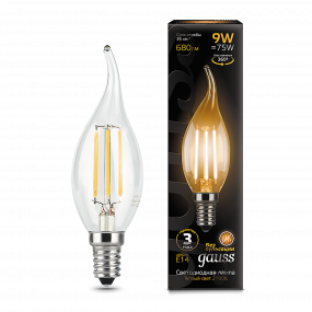 Лампа Gauss Filament Свеча на ветру 9W 680lm 2700К Е14 LED 1/10/50