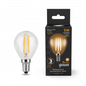 Лампа Gauss Filament Шар 5W 420lm 2700К Е14 LED 1/10/50