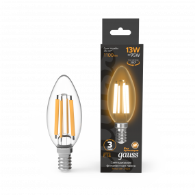 Лампа Gauss Filament Свеча 13W 1100lm 2700К Е14 LED 1/10/50