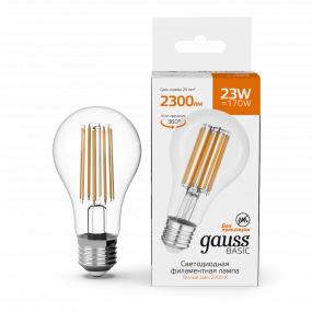 Лампа Gauss Basic Filament А70 23W 2300lm 2700К Е27 LED 1/10/40