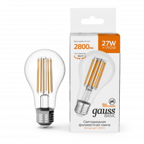 Лампа Gauss Basic Filament А70 27W 2800lm 2700К Е27 LED 1/10/40