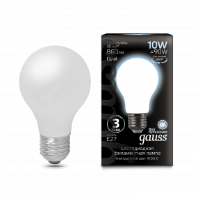 Лампа Gauss Filament А60 10W 860lm 4100К Е27 milky LED 1/10/40