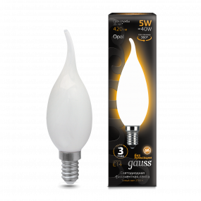 Лампа Gauss Filament Свеча на ветру 5W 420lm 2700К Е14 milky LED 1/10/50