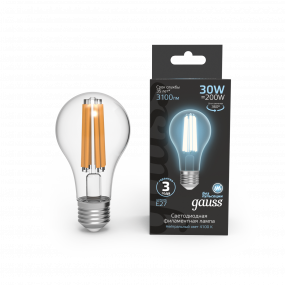 Лампа Gauss Filament А70 30W 3100lm 4100К Е27 LED 1/10/40