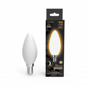 Лампа Gauss Filament Свеча 9W 590lm 3000К Е14 milky LED 1/10/50