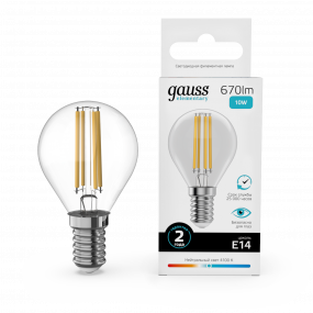 Лампа Gauss Filament Elementary Шар 10W 670lm 4100К Е14 LED 1/10/100