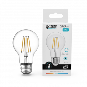 Лампа Gauss Filament Elementary А60 7W 560lm 4100К Е27 LED 1/10/50