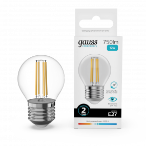 Лампа Gauss Filament Elementary Шар 12W 750lm 4100К Е27 LED 1/10/100