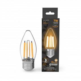 Лампа Gauss Filament Свеча 7W 550lm 2700К Е27 LED 1/10/50