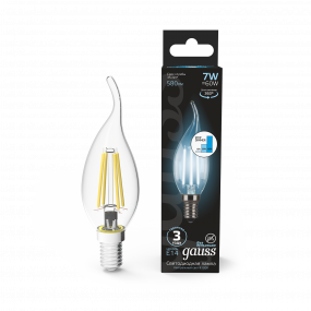 Лампа Gauss Filament Свеча на ветру 7W 580lm 4100К Е14 шаг. диммирование LED 1/10/50