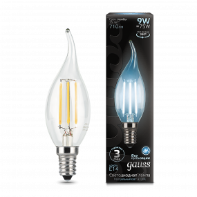 Лампа Gauss Filament Свеча на ветру 9W 710lm 4100К Е14 LED 1/10/50