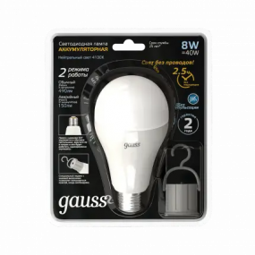 102402208 Лампа Gauss A60 8W 490lm 4100K E27 с Li-Ion аккумулятором LED 1/25