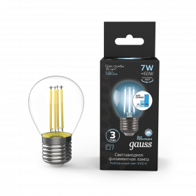 Лампа Gauss Filament Шар 7W 580lm 4100К Е27 шаг. диммирование LED 1/10/50