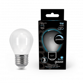 Лампа Gauss Filament Шар 9W 610lm 4100К Е27 milky диммируемая LED 1/10/50