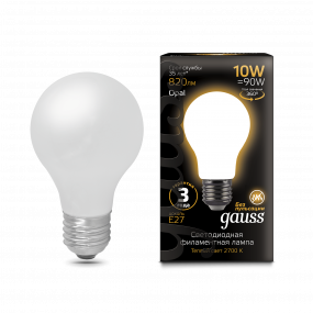 Лампа Gauss Filament А60 10W 820lm 2700К Е27 milky LED 1/10/40