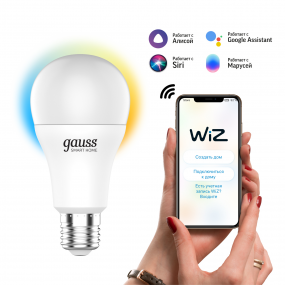 Лампа Gauss Smart Home A60 8,5W 806lm 2700-6500К E27 изм.цвет.темп.+диммирование LED 1/10/40