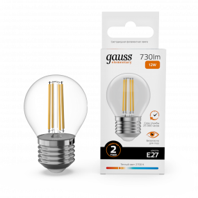 Лампа Gauss Filament Elementary Шар 12W 730lm 2700К Е27 LED 1/10/100