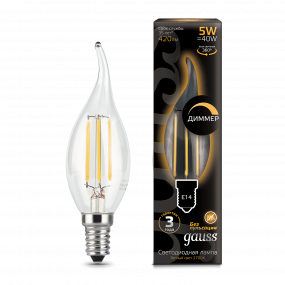 Лампа Gauss Filament Свеча на ветру 5W 420lm 2700К Е14 диммируемая LED 1/10/50