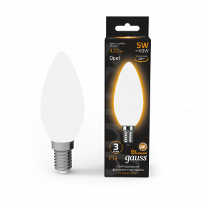 Лампа Gauss Filament Свеча 5W 420lm 2700К Е14 milky LED 1/10/50