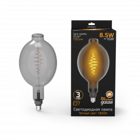 Лампа Gauss Filament BT180 8.5W 165lm 1800К Е27 gray flexible LED 1/2