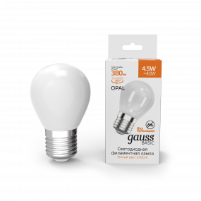 Лампа Gauss Basic Filament Шар 4,5W 380lm 2700К Е27 milky LED 1/10/50