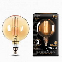 153802008 Лампа Gauss LED Vintage Filament G200 8W E27 200*300mm Golden 2400K