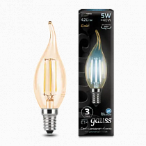 104801805 Лампа Gauss LED Filament Candle tailed E14 5W 4100K Golden