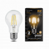 Лампа Gauss Filament А60 8W 740lm 2700К Е27 LED 1/10/40