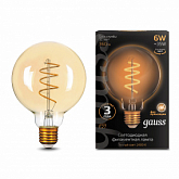 Лампа Gauss Filament G95 6W 360lm 2400К Е27 golden flexible LED 1/20