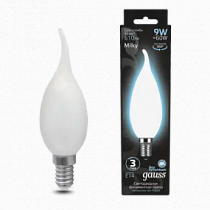 Лампа Gauss Filament Свеча на ветру 9W 610lm 4100К Е14 milky LED 1/10/50