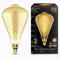 157802118 Лампа Gauss Filament ST164 6W 890lm 2700К Е27 golden straight LED 1/6