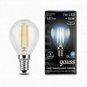 105801207 Лампа Gauss LED Filament Globe E14 7W 4100K