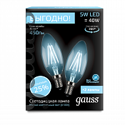 103801205P Лампа Gauss Filament Свеча E14 5W 4100К (2 лампы в упаковке)