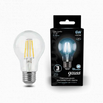 102802206 Лампа Gauss LED Filament A60 E27 6W 4100К