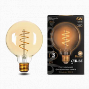 105802007 Лампа Gauss LED Filament G95 Flexible E27 6W Golden 2400К