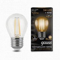 105802105 Лампа Gauss LED Filament Globe E27 5W 2700K